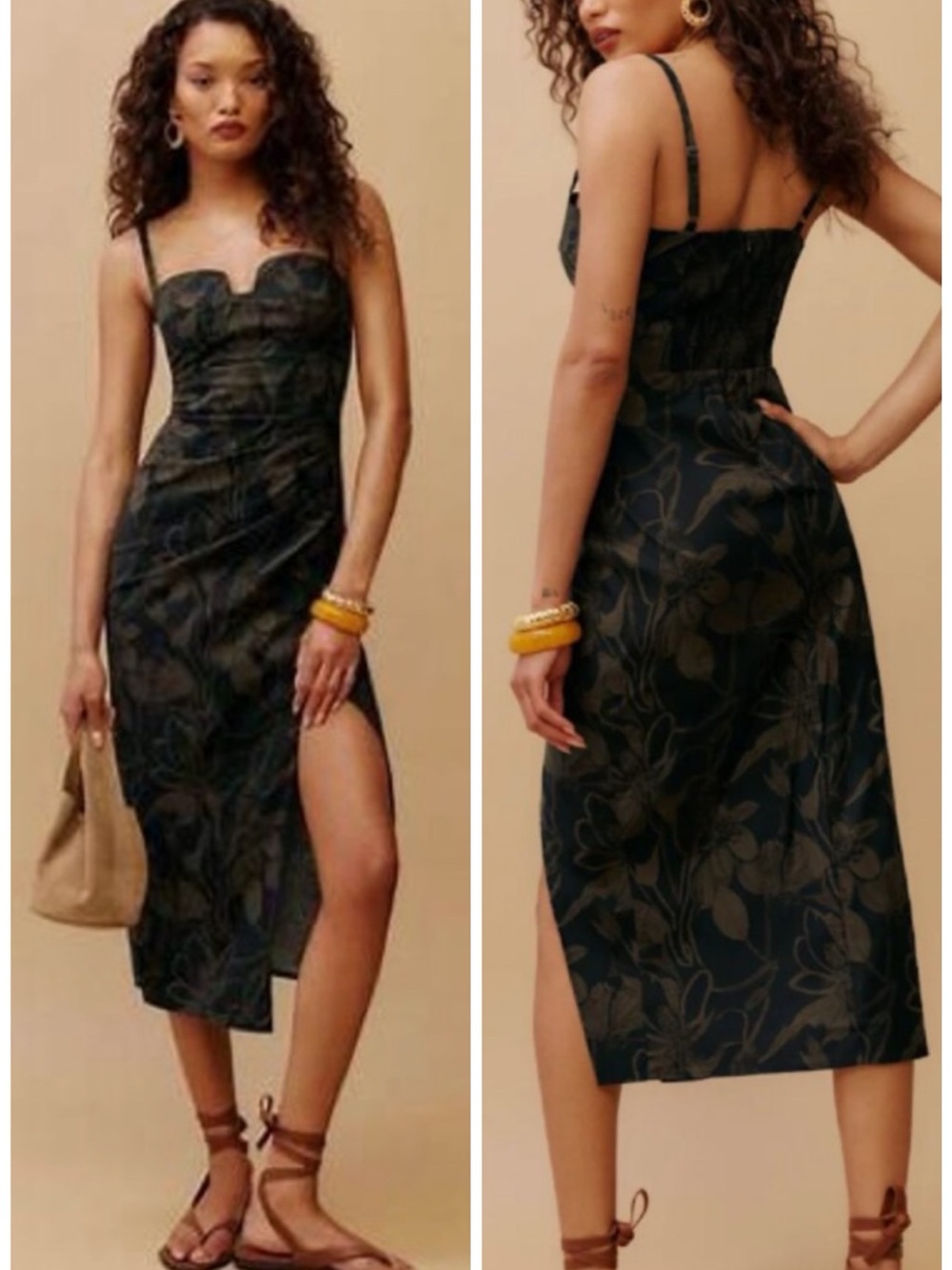 Reformation Black Floral Midi Dress